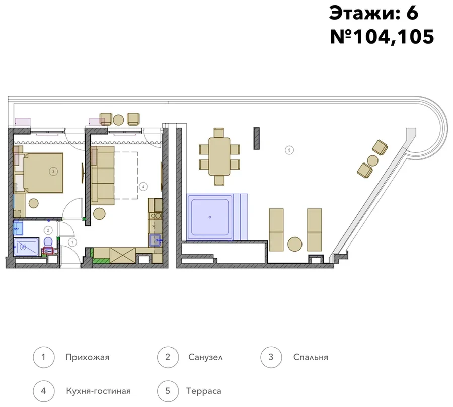 Чертёж планировки Джуниор сюит с террасой 95 м²